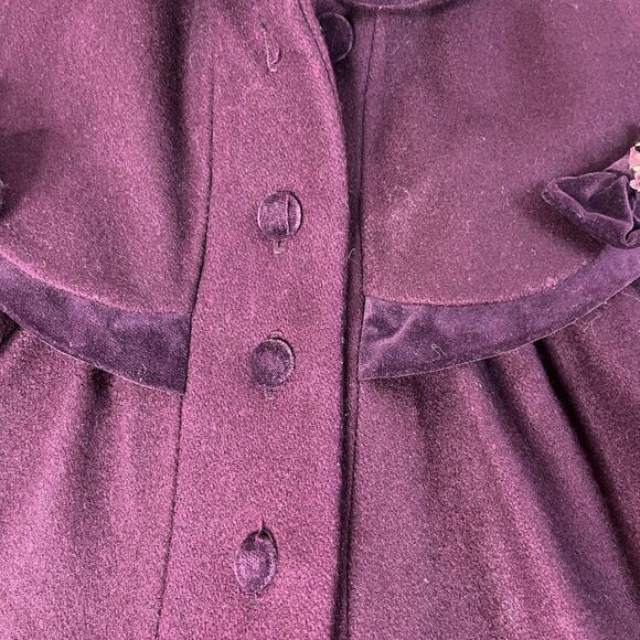 Rothschild Coat Girls 3T Vintage Purple Wool Cape Velvet Trim 90s Union Made USA - Picture 6 of 16